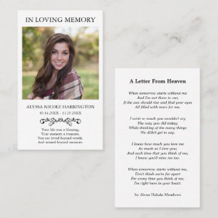 Letter From Heaven Photo Funeral Card