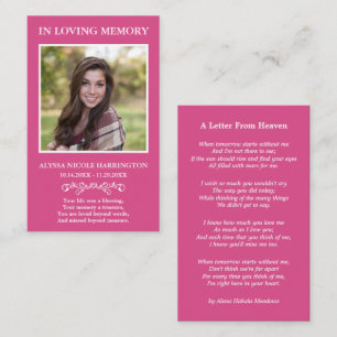 Letter From Heaven Photo Funeral Card