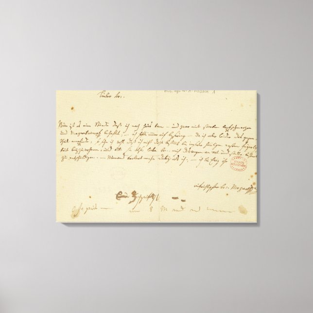 Letter from Mozart to a freemason, January 1786 Canvas Print (Front)