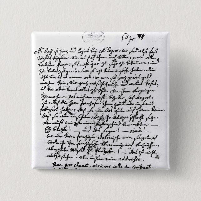 Letter from Mozart to his Father, 5th April 15 Cm Square Badge (Front)