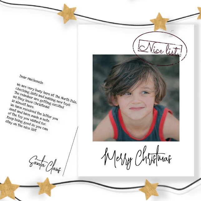 Letter From Santa Claus Nice List Photo Christmas Holiday Postcard (Letter From Santa Claus Nice List Photo Christmas Holiday Postcard by Ricaso. Signed by Santa)