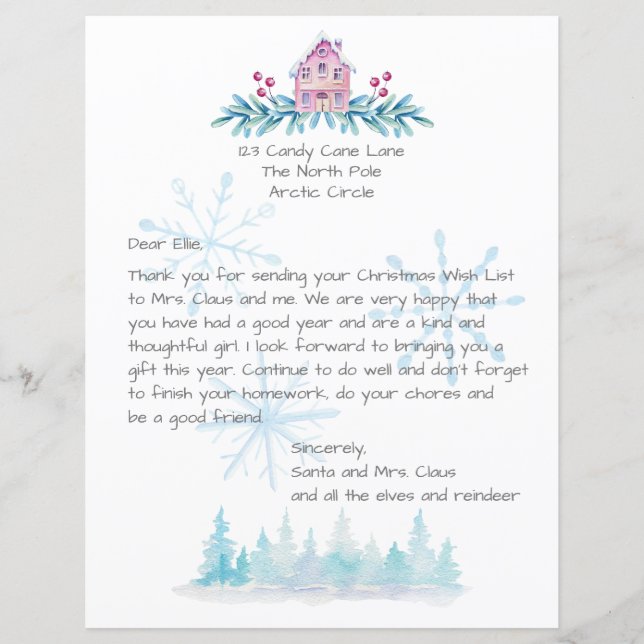Letter from Santa Claus Watercolor Snow (Front)