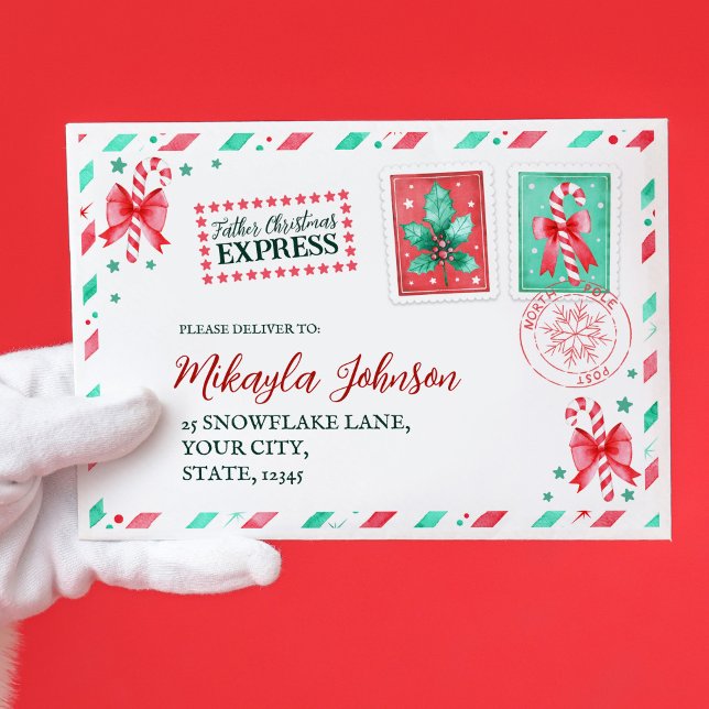 Letter From Santa / Father Christmas Watercolor Envelope (Letter From Father Christmas For Kids Watercolor Envelope)