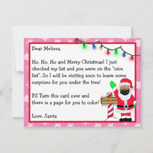 Letter from Santa for Kids + Colouring Page on Bac Postcard