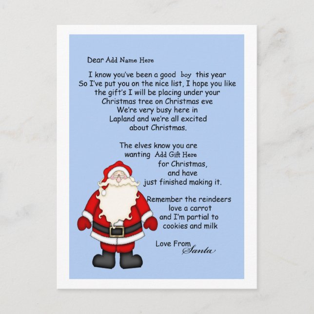 Letter From Santa Holiday Postcard (Front)