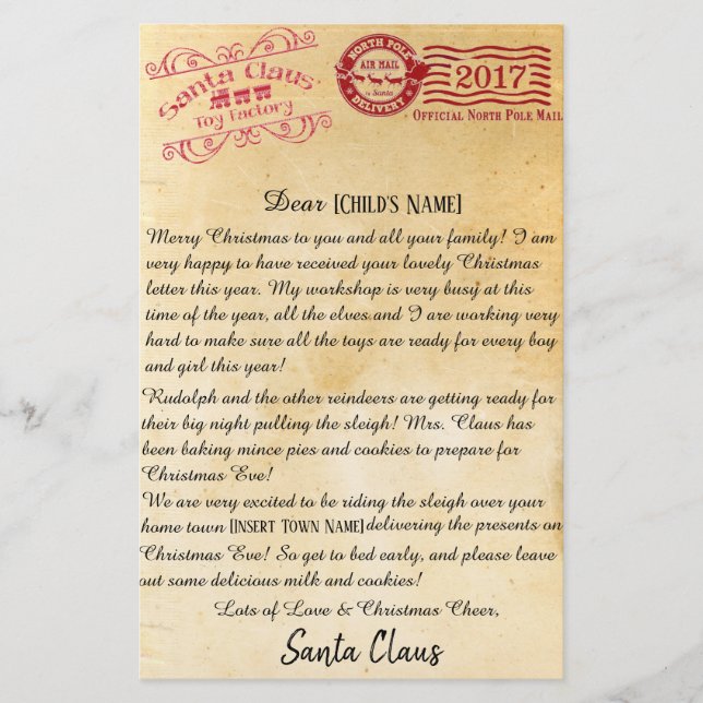 Letter From Santa | North Pole Letters Stationery (Front)