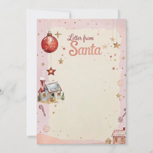 Letter from Santa Pastel Pink & Gold Stars Invitation