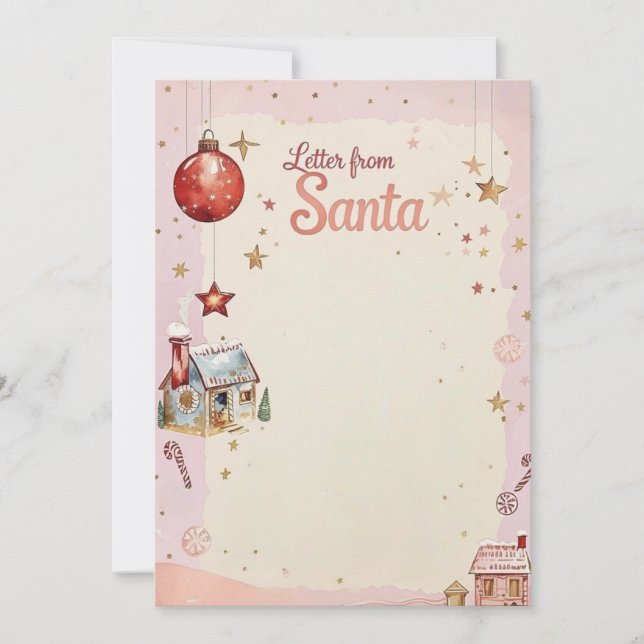  Letter from Santa | Pastel Pink & Gold Stars Invitation (Front)