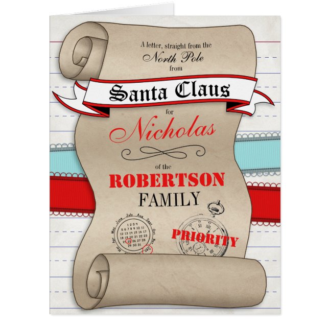 Letter From Santa personalised LARGE greeting card (Front)