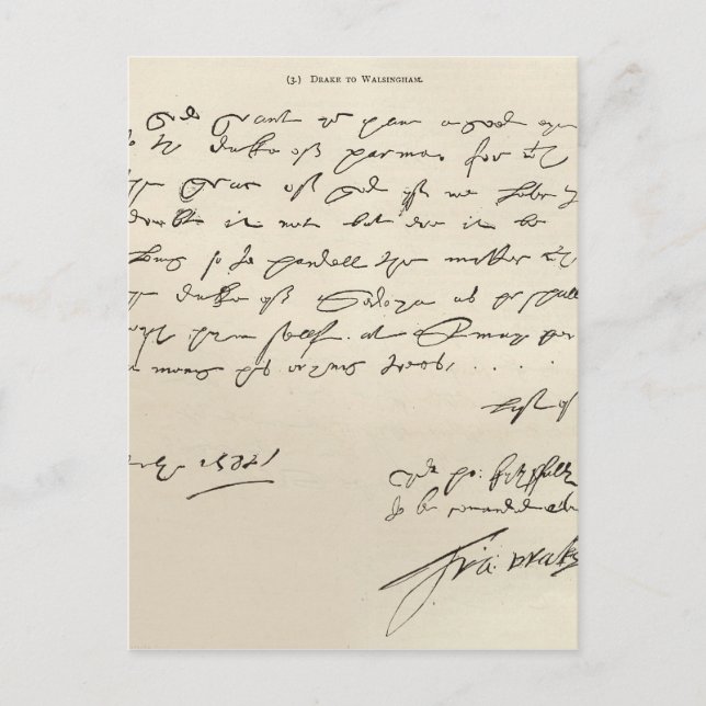Letter from Sir Francis Drake Postcard (Front)
