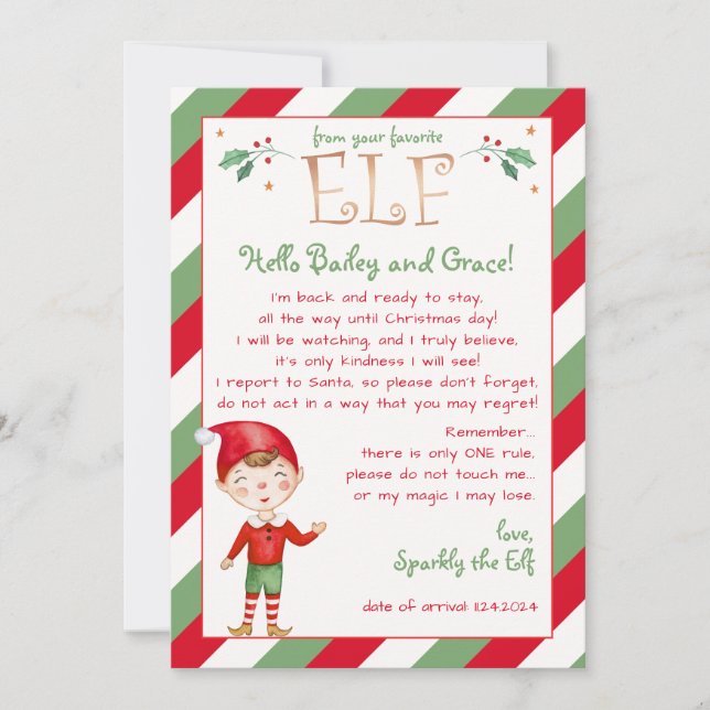 Letter from Your Elf Hello Personalise Invitation (Front)