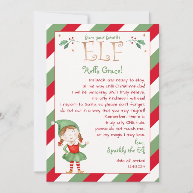 Letter from Your Girl Elf Hello Personalise Invitation (Front)