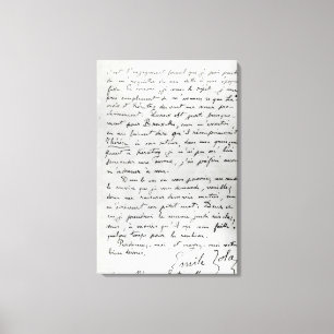 Letter from Zola to Edouard Manet 1868 Canvas Print