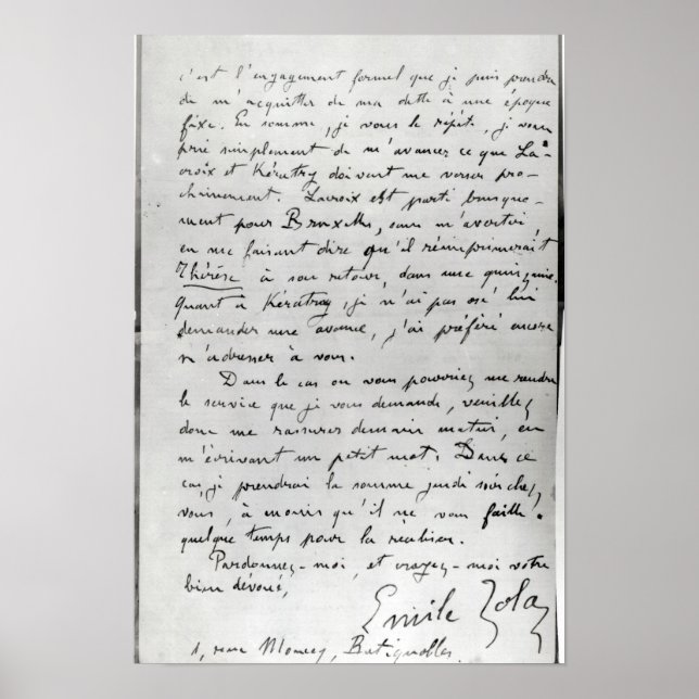 Letter from Zola to Edouard Manet  1868 Poster (Front)