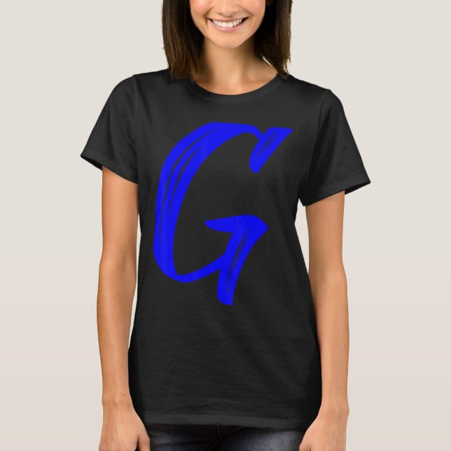 Letter G Alphabet Large Blue Graphic Initial T-Shirt (Front)