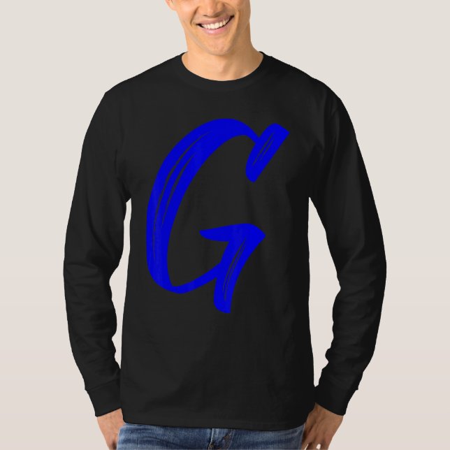 Letter G Alphabet Large Blue Graphic Initial T-Shirt (Front)