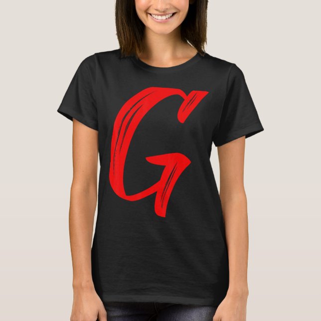 Letter G Alphabet Large Red Graphic Initial T-Shirt (Front)