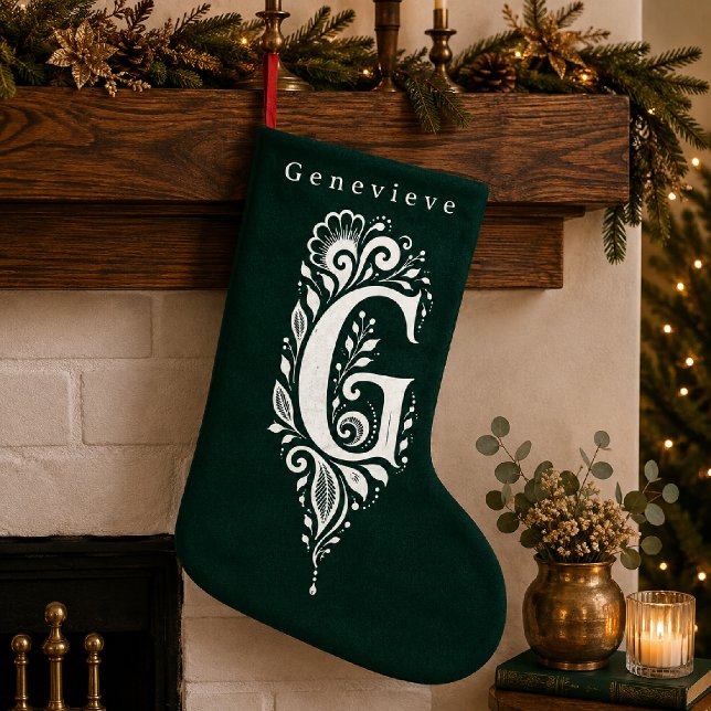 Letter G Botanical Monogram Personalised Stocking (Creator Uploaded)