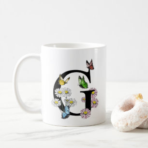 Letter G Botanical Watercolor Butterfly Monogram Coffee Mug