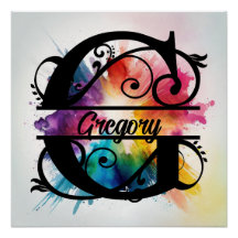 Letter 'G', Bright Rainbow Monogram, Kids Name