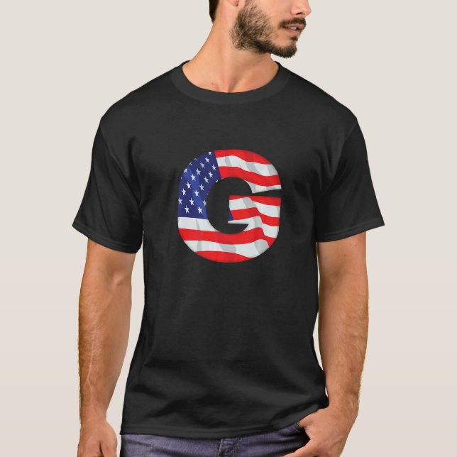 Letter G Capital Alphabet Usa American Flag Monogr T-Shirt (Front)