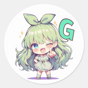 Letter G Chibi Anime Girl Classic Round Sticker