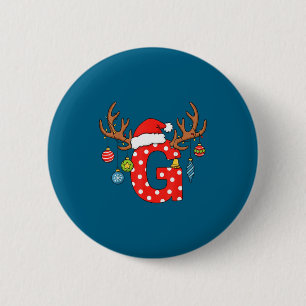 Letter G Christmas Monogram Alphabet Initial Ornam 6 Cm Round Badge