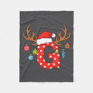 Letter G Christmas Monogram Alphabet Initial Ornam Fleece Blanket