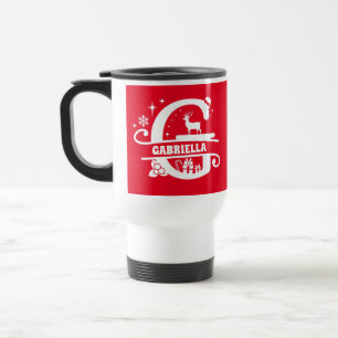 Letter G Christmas Monogram Initial Name Red Travel Mug