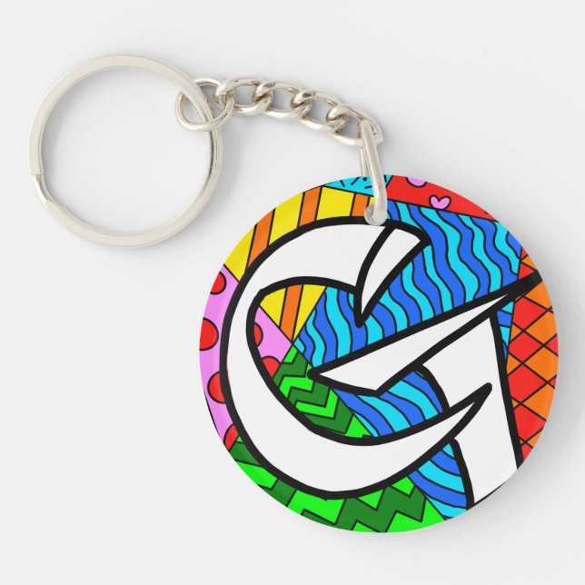 Letter G Colorful Doodles Key Ring (Front)