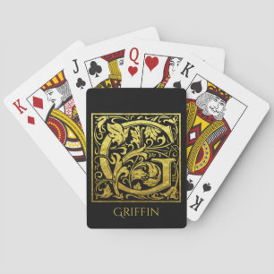 Letter G First Letter Gold on Classic Black Playing Cards