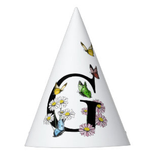 Letter G Floral Butterfly Monogram Initial  Party Hat