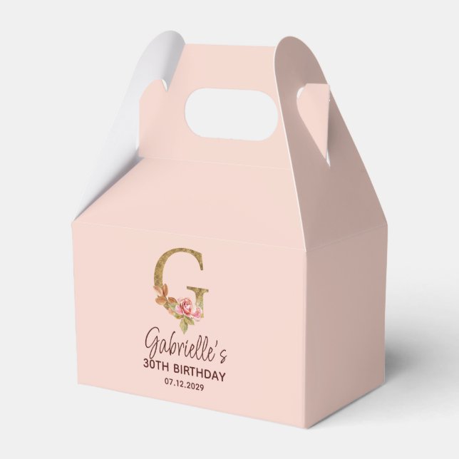 Letter G Gold Monogram Blush Pink Roses Favour Box (Front Side)