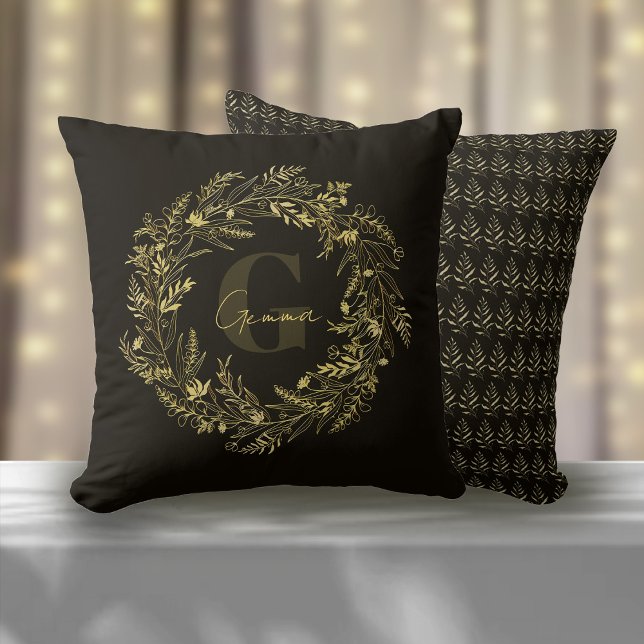 Letter G Golden Botanical Grace Monogram Cushion (Creator Uploaded)
