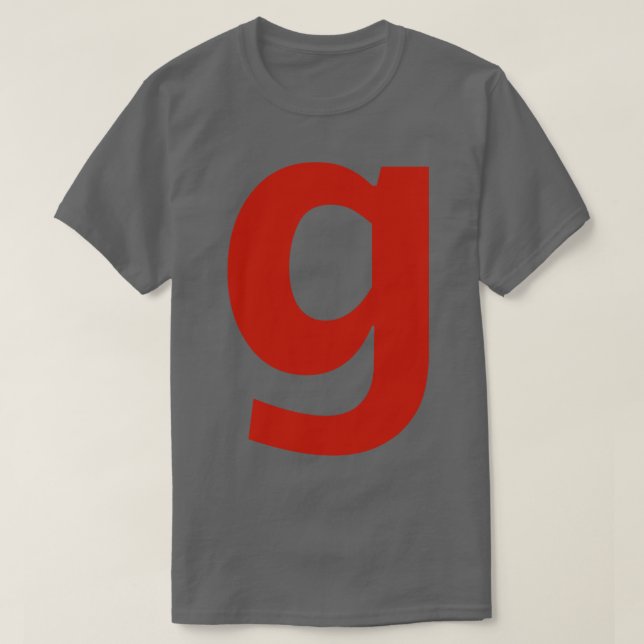 Letter g in Red Text Minimal Typography T-Shirt (Design Front)
