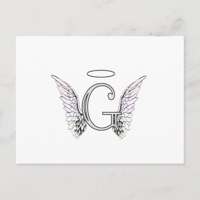 Letter G Initial Monogram with Angel Wings & Halo Postcard (Front)