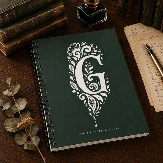 Letter G Linocut Botanical Monogram Notebook (Creator Uploaded)