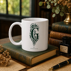 Letter G Linocut Botanical Personalised Mug