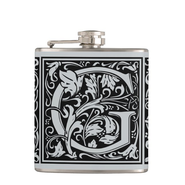Letter G Mediaeval Monogram Art Nouveau Hip Flask (Front)
