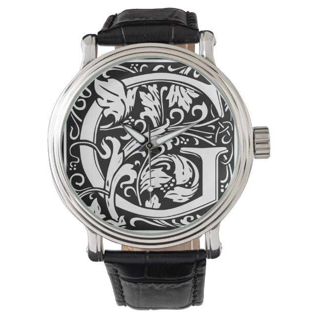 Letter G Mediaeval Monogram Art Nouveau Watch (Front)