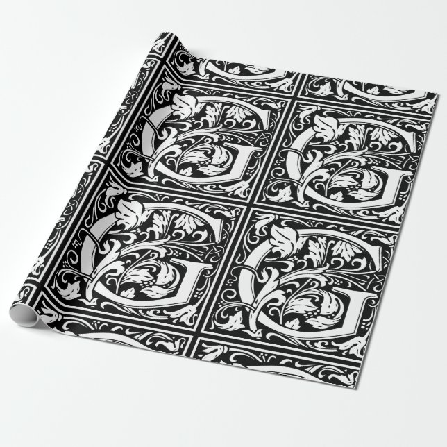 Letter G Mediaeval Monogram Art Nouveau Wrapping Paper (Unrolled)
