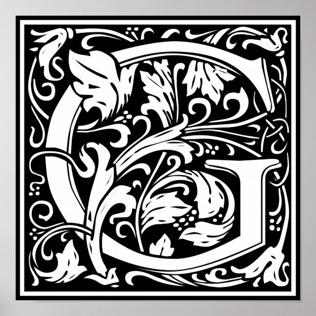 Letter G Mediaeval Monogram Vintage Initial Poster (Front)