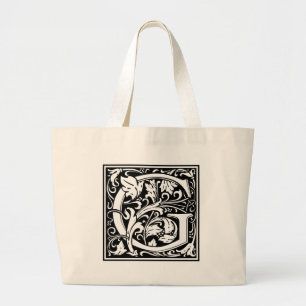 Letter G Mediaeval Monogram Vintage Large Initial Tote Bag