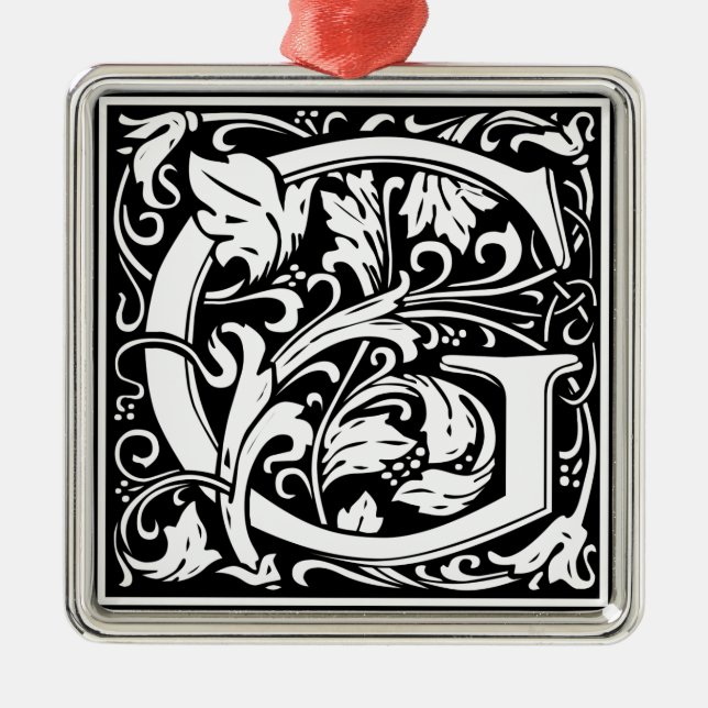 Letter G Medieval Monogram Art Nouveau Metal Tree Decoration (Front)