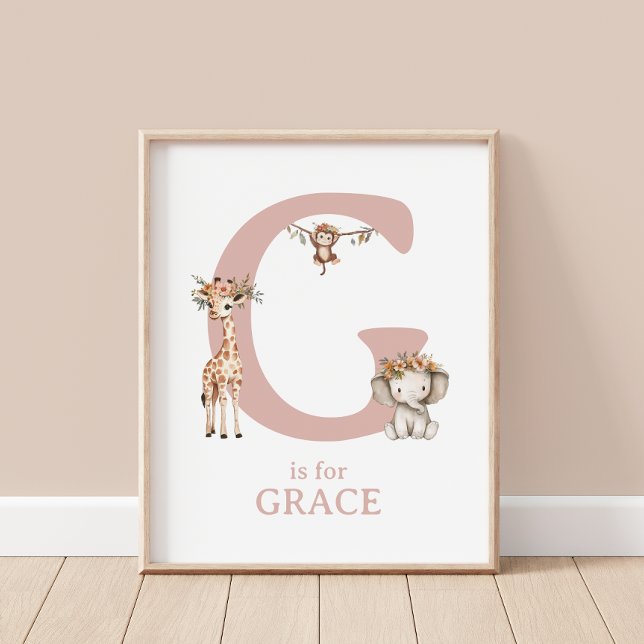 Letter G Monogram Boho Safari Animals Nursery Wall Poster (Creator Uploaded)