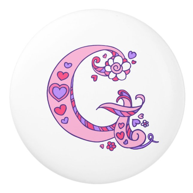 Letter G monogram flowers and hearts art pull (Front)