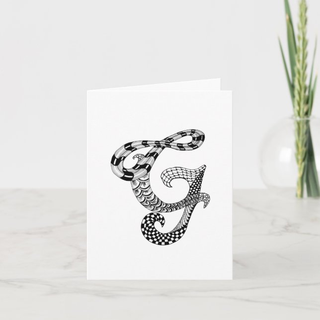 Letter G Monogram in Black and White Note Card (Front)