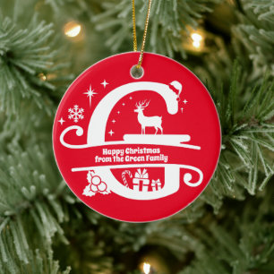 Letter G Monogram Initial Family Name Greeting Ceramic Tree Decoration