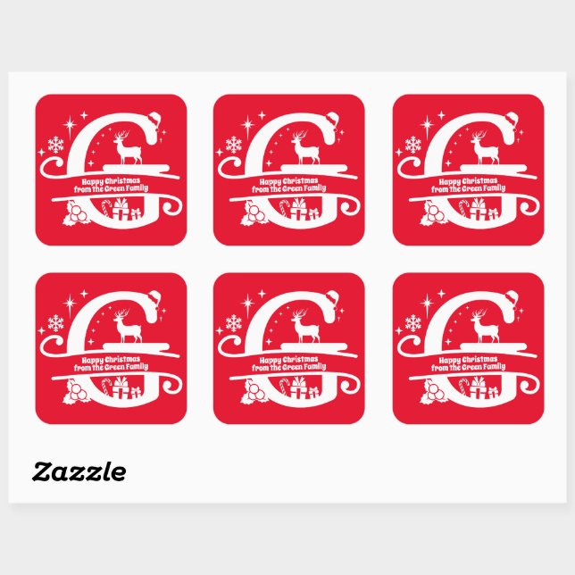 Letter G Monogram Initial Family Name Greeting   Square Sticker (Sheet)