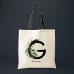 Letter G Monogram | Tropical Leaves Personalised Tote Bag<br><div class="desc">Customisable letter G monogram tote bag featuring watercolor tropical leaf,  faux gold foil leaf and black watercolor brush accents. Personalise this tropical monogram tote bag by adding your name or other details. This boho letter G monogram tote bag will be perfect as a gift. Other letters are available.</div>